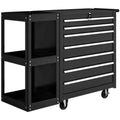 HOMCOM Steel Tool Cart with 7 Drawers, Detachable Side Shelf, Wheels, 120kg Capacity, Black