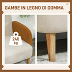 Nordic Style 2 Seater Sofa in Velvet Effect Fabric and Wood, 138x73x74 cm, Cream and Orange