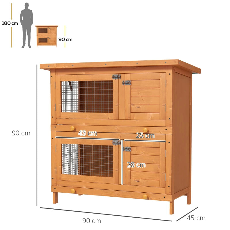 Double-Decker Rabbit Cage, Outdoor Rabbit Hutch Made of Fir Wood, 90x45x90 cm, Wood and Green - Borge' Group Limited