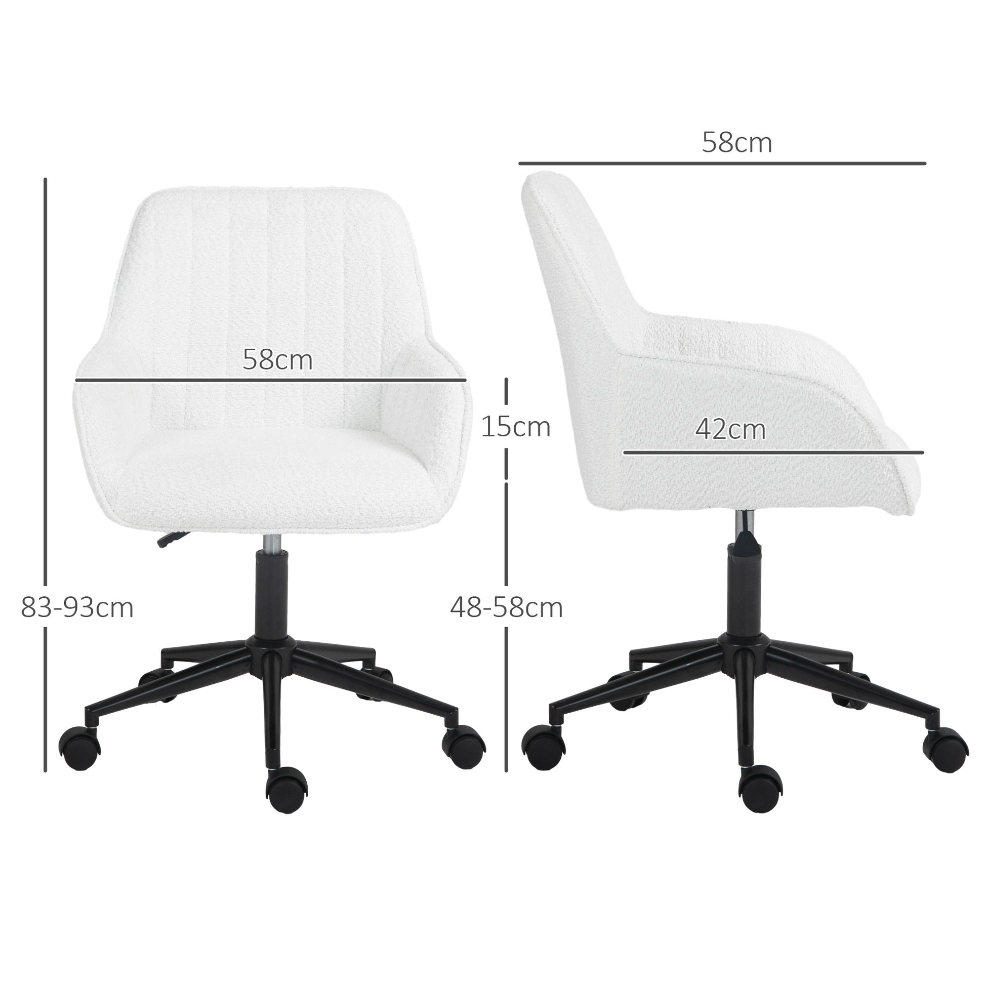 HOMCOM Fabric Office Chair with Adjustable Height, Swivel Seat and Wheels, White - Borgè