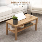 Rectangular Coffee Table with Large Shelf, 90×45×44.5 cm, Natural Wood