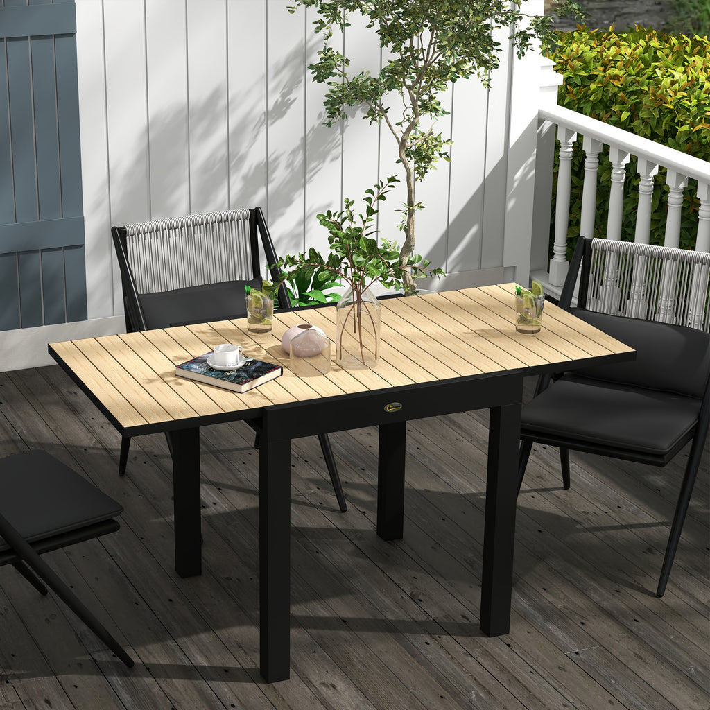 Outsunny Extendable Garden Table for 4-6 People with Slatted Top, Aluminum, 81/162x80x75 cm, Yellow