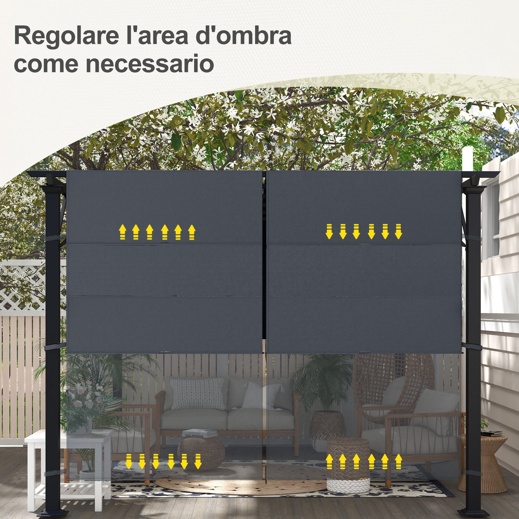 Pergola Gazebo Cover 3x3 m in Polyester with Pockets and Straps, 488x122 cm, Charcoal Gray