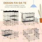 Modular and Multilevel Pet Enclosure with Ramp and 2 Doors in Steel and PP, 105x70x116 cm, Black