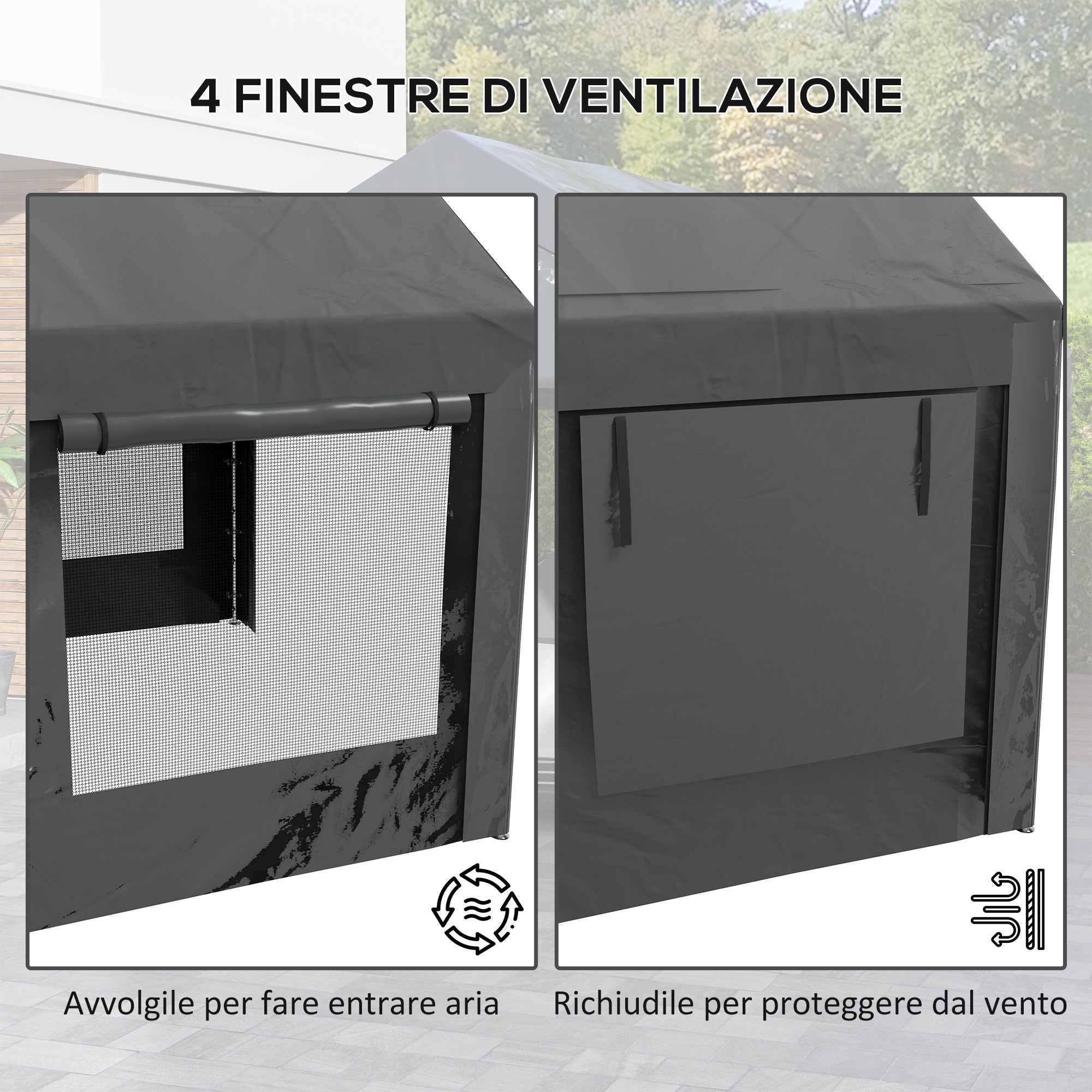 Outsunny 6x3m Dark Grey Adjustable Height Car and Party Tent with 4 Doors and 4 Windows