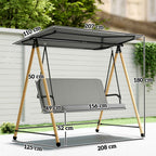 Outsunny 3-Seater Swing with Adjustable Canopy and Cushion, Made of Steel, Texteline and Polyester, 208x125x180 cm, Grey