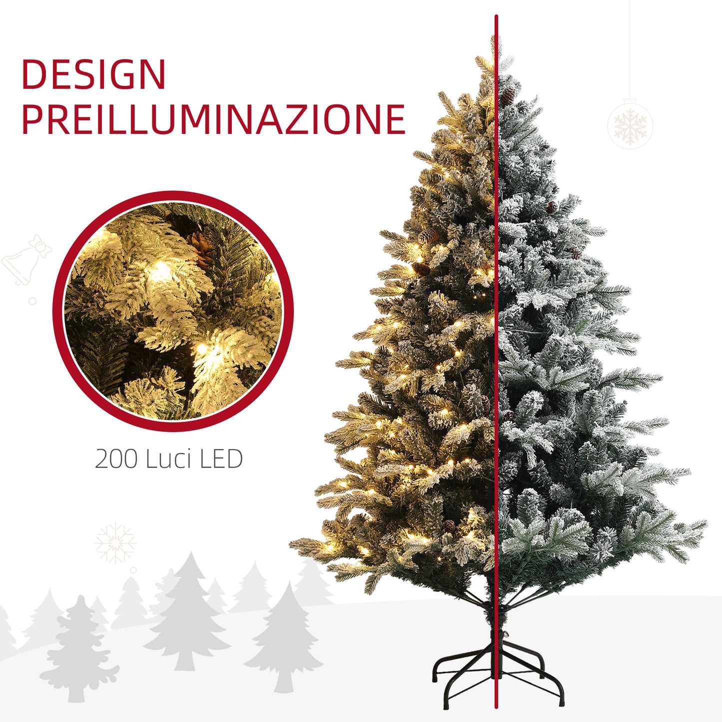 Artificial Christmas Tree 180cm with 793 Branches, LED Lights and Snow-covered Branches, Green