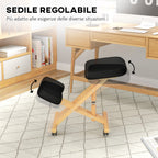 Ergonomic Postural Kneeling Chair, Adjustable Height and Wooden Wheels, Black