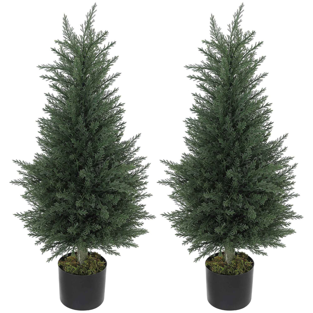 Outsunny Set of 2 Artificial Cypress Trees, UV-Resistant, Ø40x90 cm, Green