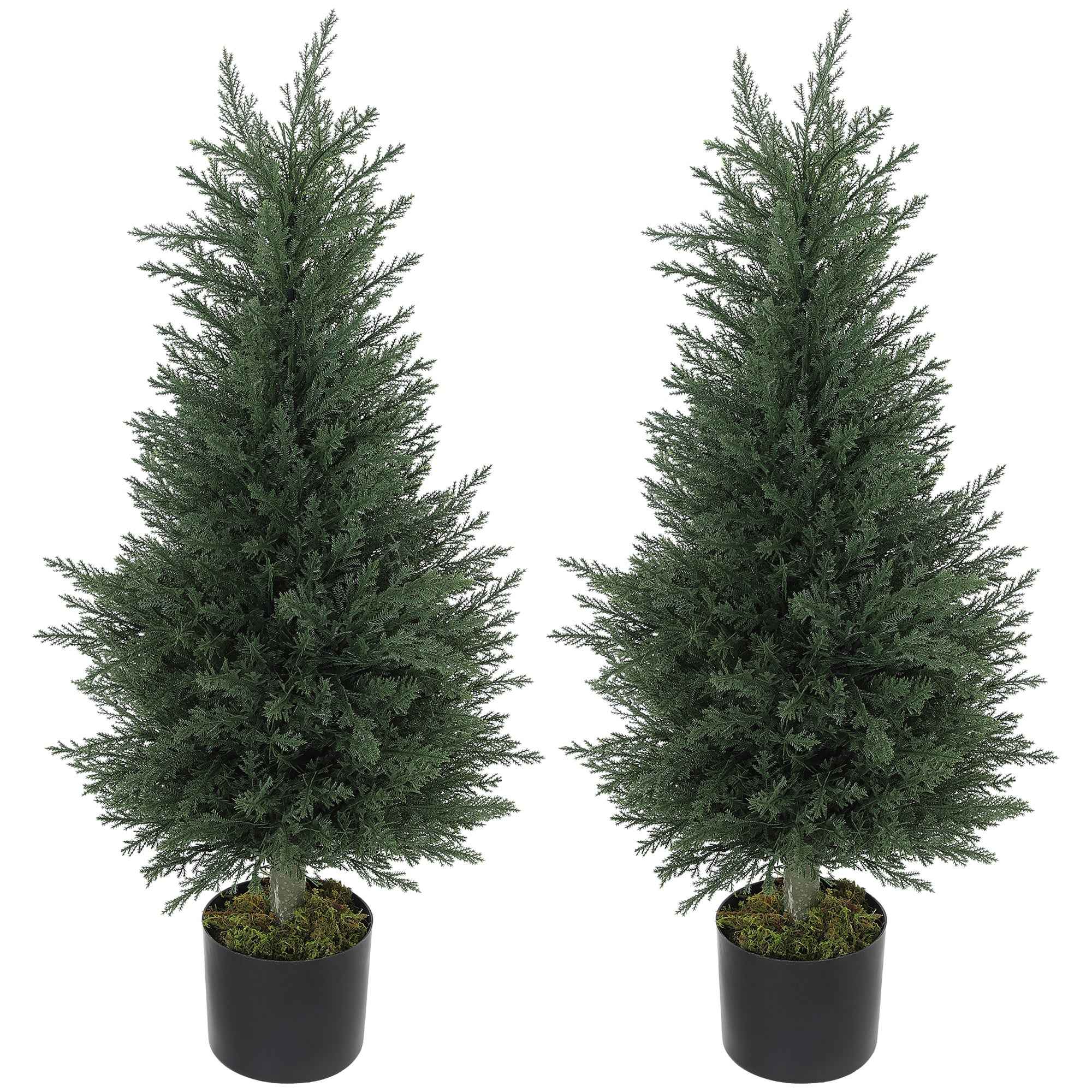 Outsunny Set of 2 Artificial Cypress Trees, UV-Resistant, Ø40x90 cm, Green