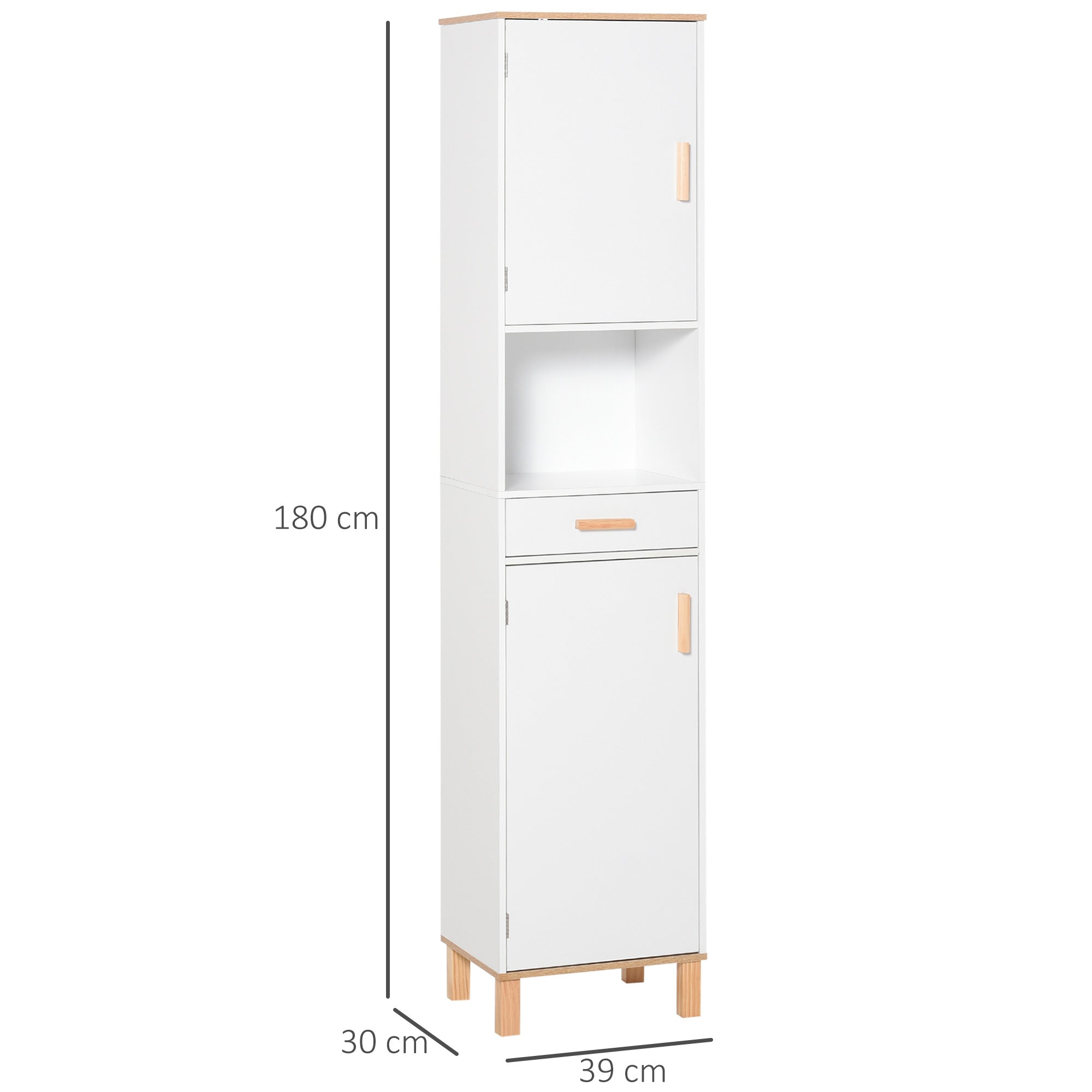 Kleankin Mobile Salvatius Wooden Wooden Bathroom, Column Mobile With Cabinets And Drawer 39x30x180cm - Borgè