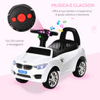 Kids Ride-On Toy Car with Steering Wheel, Headlights and Music, Age 18-36 Months, White