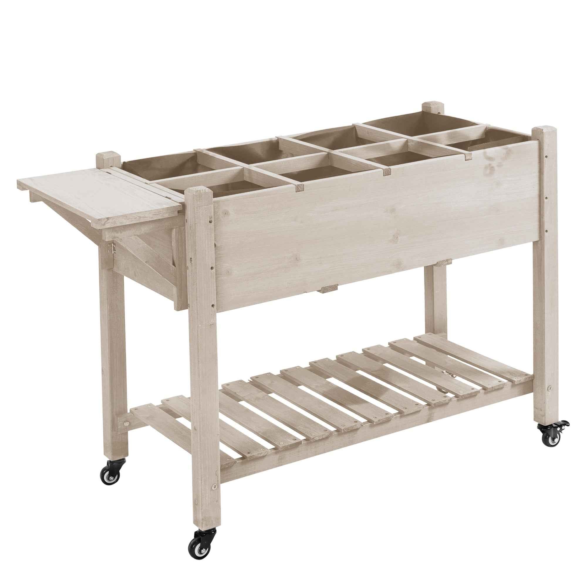 Outsunny 8-Section Outdoor Planter with Side Shelf and Fir Wood Shelf, 123x54x87 cm, Wood