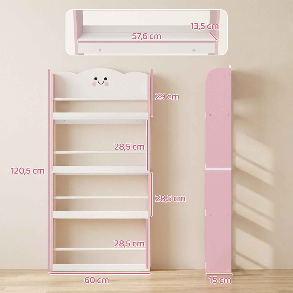 AIYAPLAY Montessori Bookshelf for Children Ages 3-6 with Cotton Candy Theme, 4 Wooden Shelves, for Children's Bedroom, Pink
