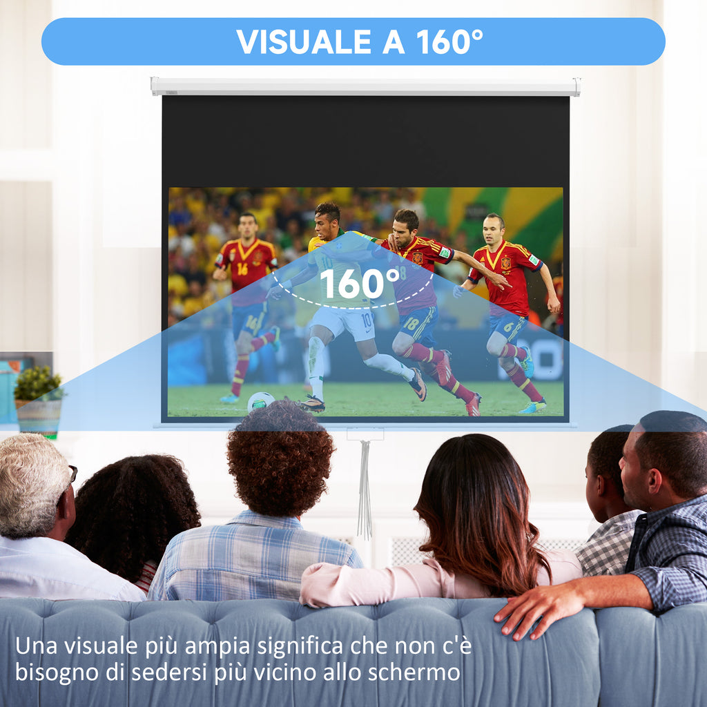 80" 16:9 Projector Screen with Adjustment Cord, Plastic and Metal, 187x8x150 cm, White