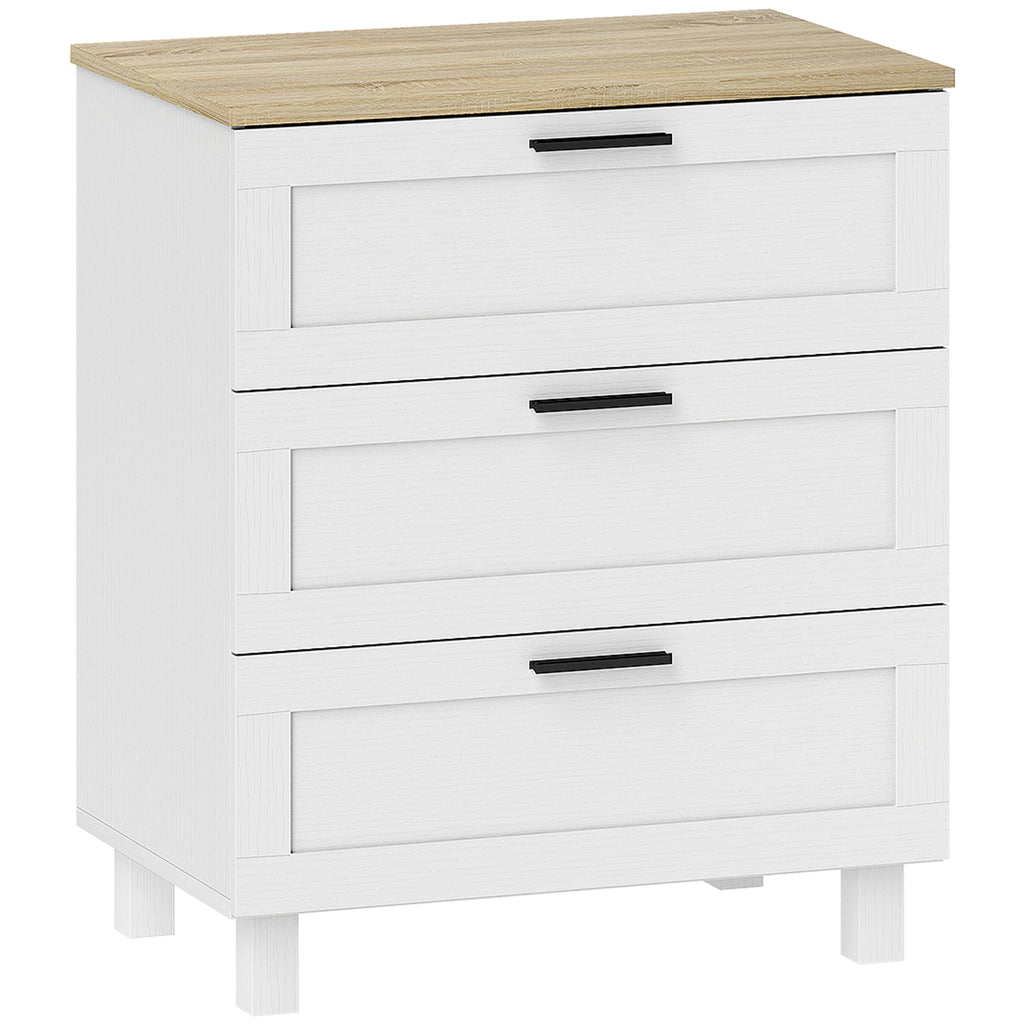 Modern 3-Drawer Wooden Chest of Drawers, 60x38x71 cm, White and Wood Color