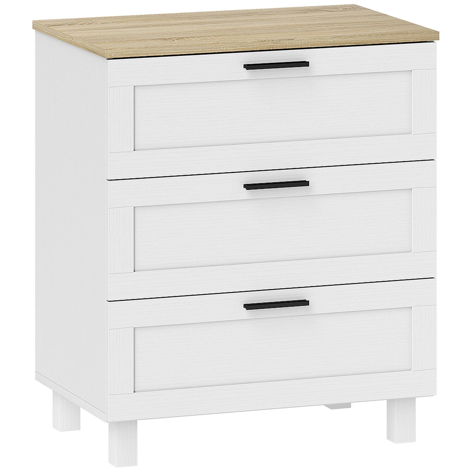 Modern 3-Drawer Wooden Chest of Drawers, 60x38x71 cm, White and Wood Color