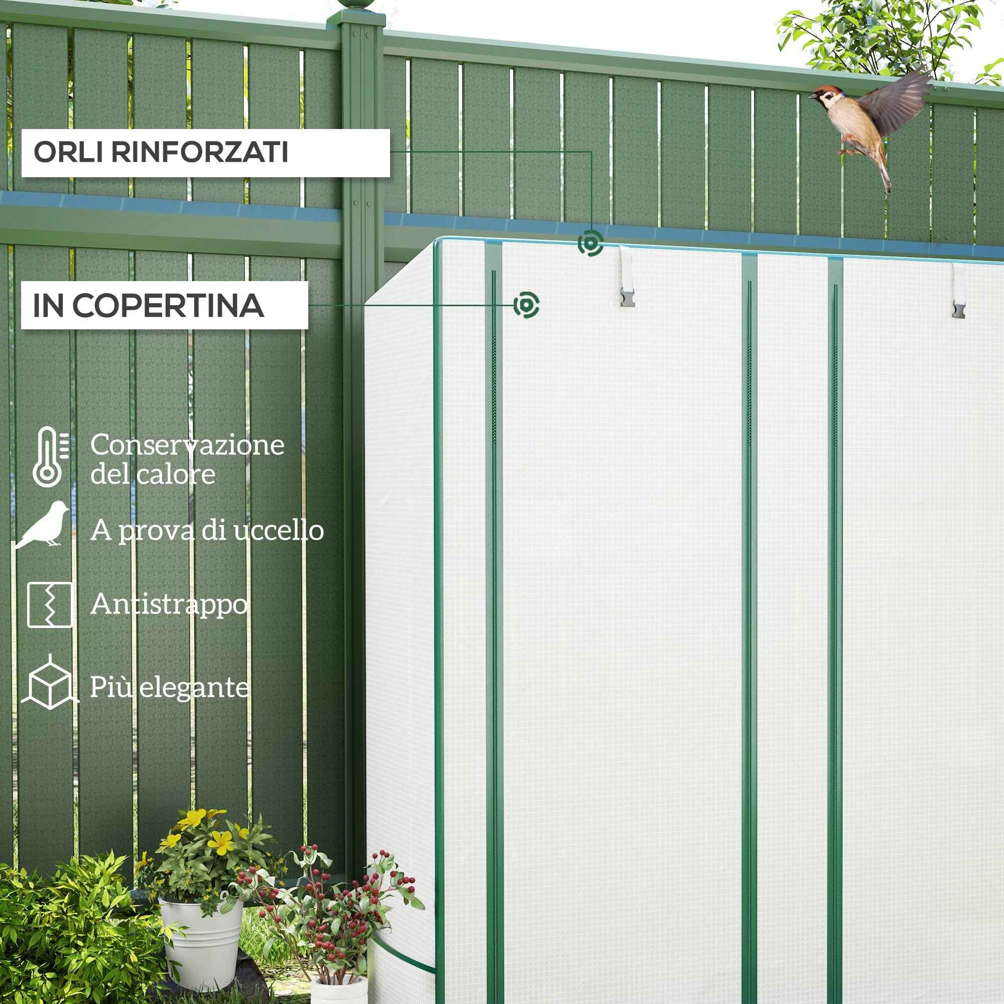 Outsunny Garden Greenhouse with 2 Roll-Up Doors, 3-Tier Shelving and Side Pockets, White and Green