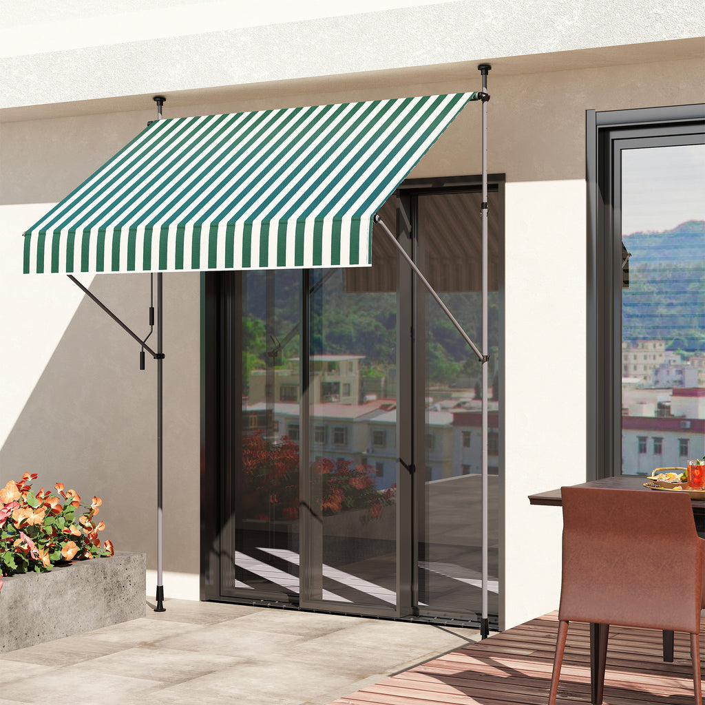 Awning 2x1.2 m with Adjustable Supports and Crank, in Aluminium, Metal and Polyester, Green and White