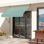 Awning 2x1.2 m with Adjustable Supports and Crank, in Aluminium, Metal and Polyester, Green and White