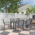 Outsunny Garden Set with 6 Stackable Chairs and Rectangular Dining Table, Light Grey