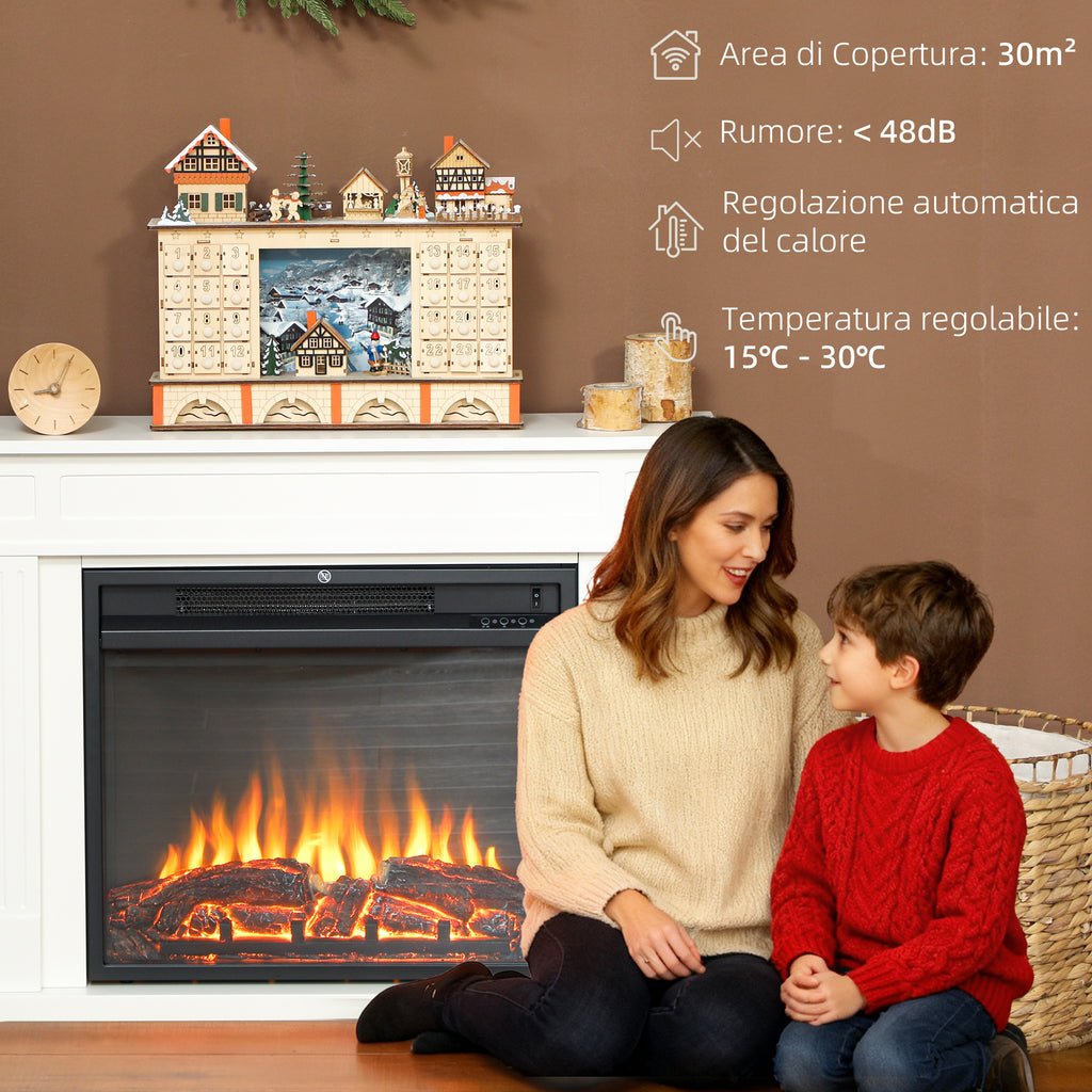 Electric Fireplace with 5 Flame Levels, Remote Control and Timer, 98x23.5x69.5 cm, Black and White