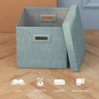 Set of 4 Fabric Closet Storage Boxes with Lids and Foldable 30x30x29cm, Blue, Cream, Green and Light Grey