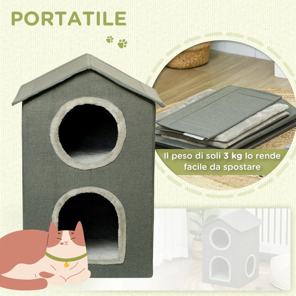 Two Level Cat House with Washable Cushions 3 Entrances, 42x46x59.5 cm, Grey - Borge' Group Limited