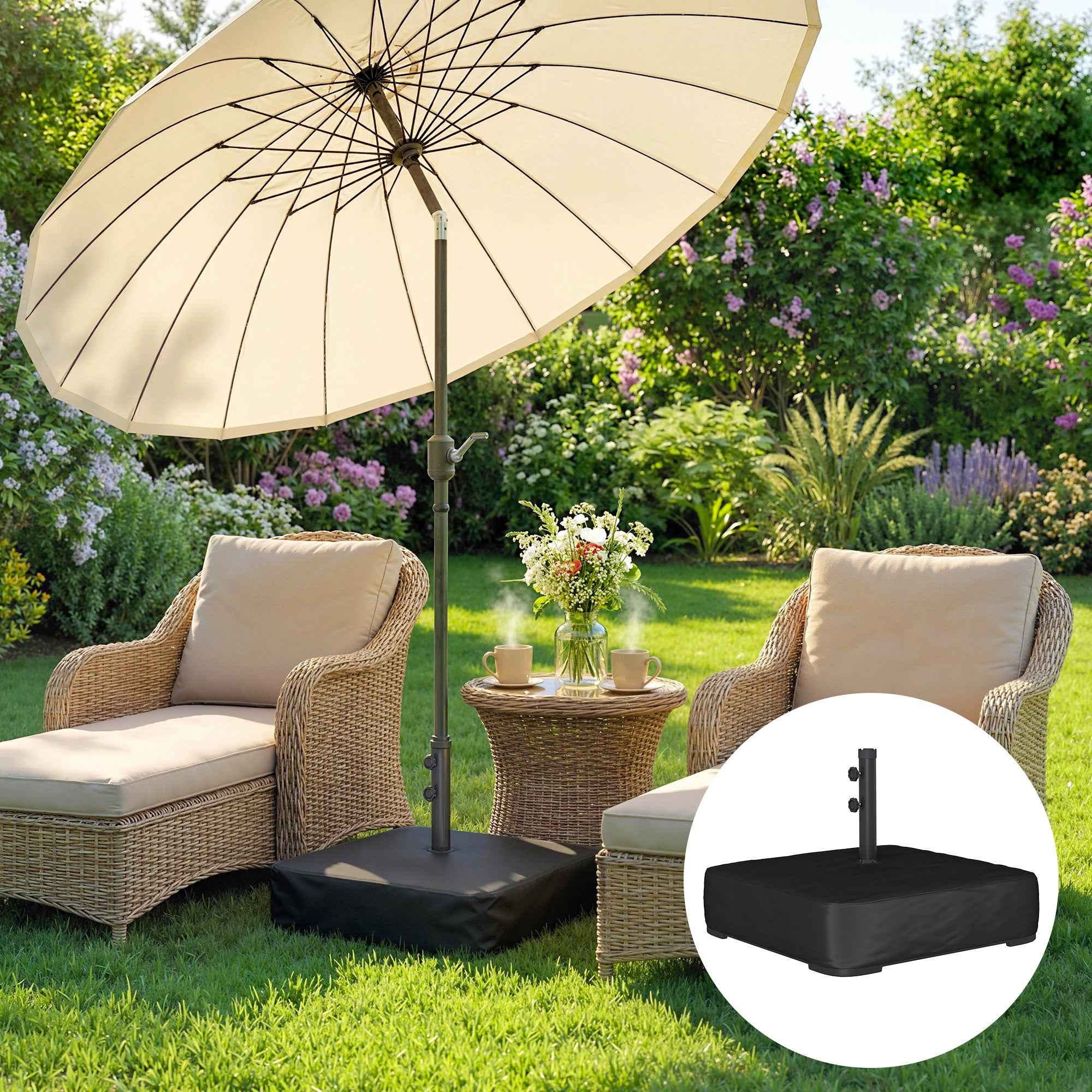 Outsunny Sand Fillable Umbrella Base 80kg/Wet Sand 90kg, for Ø48mm Poles, Black