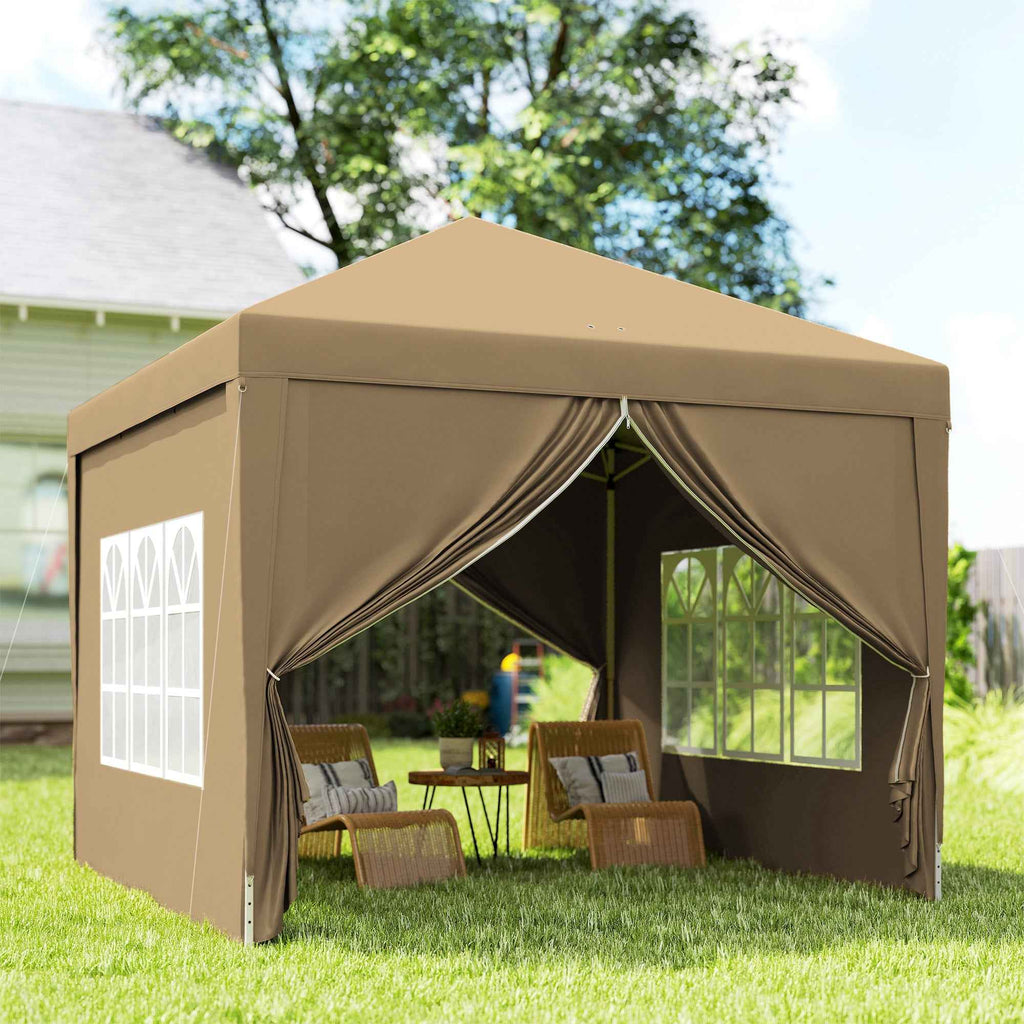 Outsunny 3x3m Folding Outdoor Gazebo with 4 Side Panels, Steel and Oxford Fabric, Khaki
