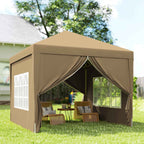 Outsunny 3x3m Folding Outdoor Gazebo with 4 Side Panels, Steel and Oxford Fabric, Khaki