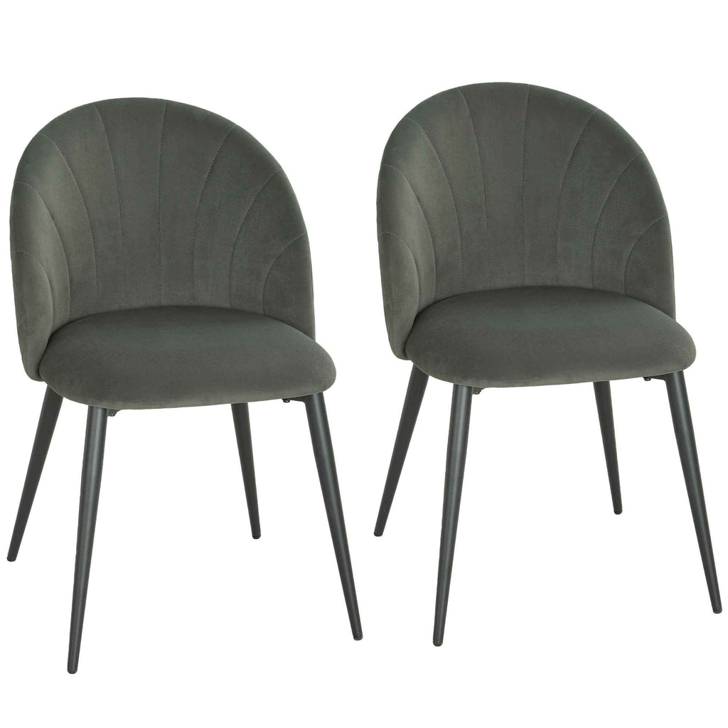 Set of 2 Upholstered Dining Chairs with Shell Backrest in Velvet, 52x55x79 cm, Grey