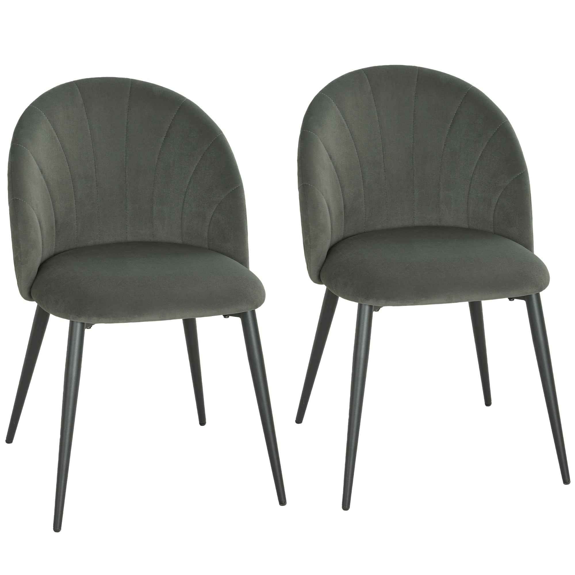 Set of 2 Upholstered Dining Chairs with Shell Backrest in Velvet, 52x55x79 cm, Grey
