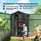 Outsunny 2-Door Tool Shed with Windows and Air Vents, PP and Aluminum, 128x104x196 cm, Dark Gray