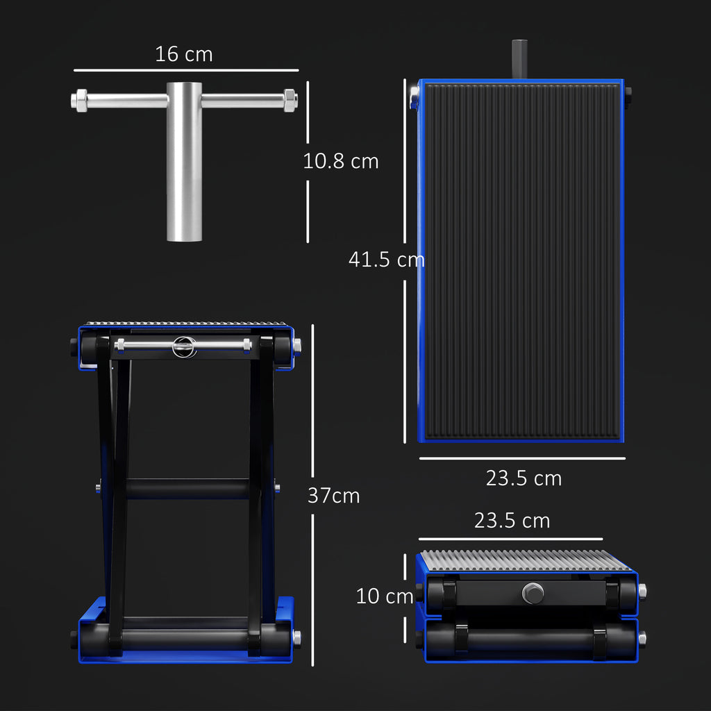 DURHAND Folding and Non-Slip Motorcycle Stand in Steel and Rubber, 41.5x23.5x10-37 cm, Blue and Black