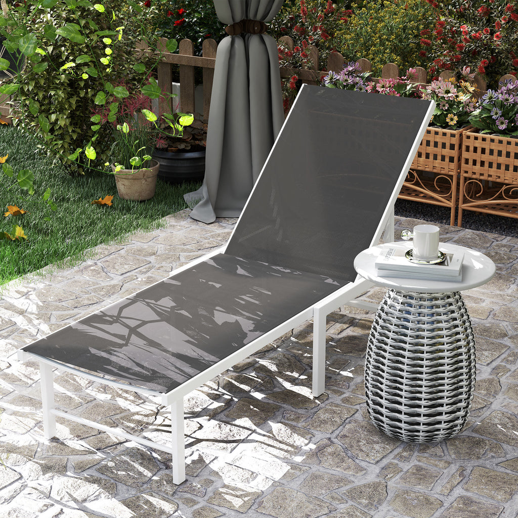 Deckchair with 5-Level Adjustable Backrest, in Steel and Textilene, 60x166x84 cm, White and Gray