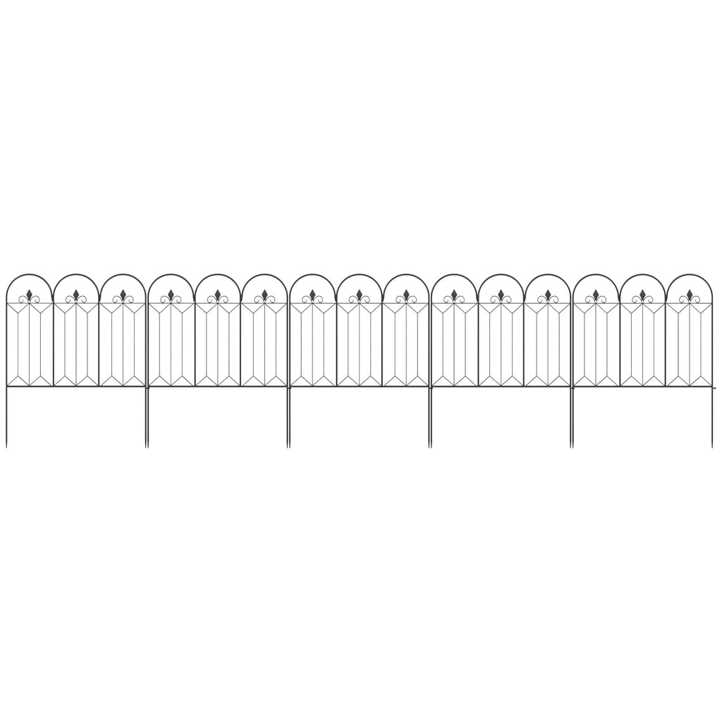 5-Panel Outdoor Metal Fence with Pickets, 305x79.5 cm, Black