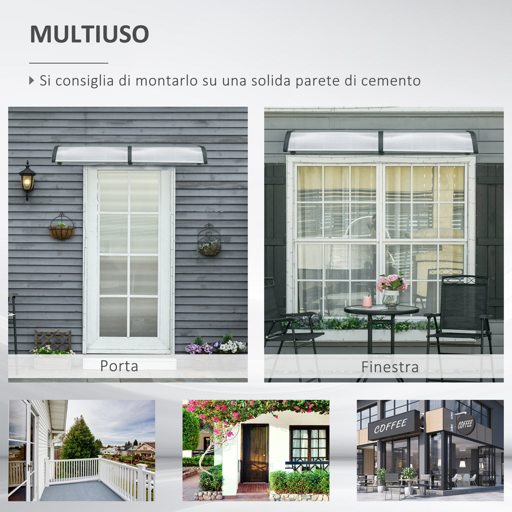 Outdoor Canopy for Windows and Doors in Polycarbonate and Aluminum, 200x100x26cm, Transparent