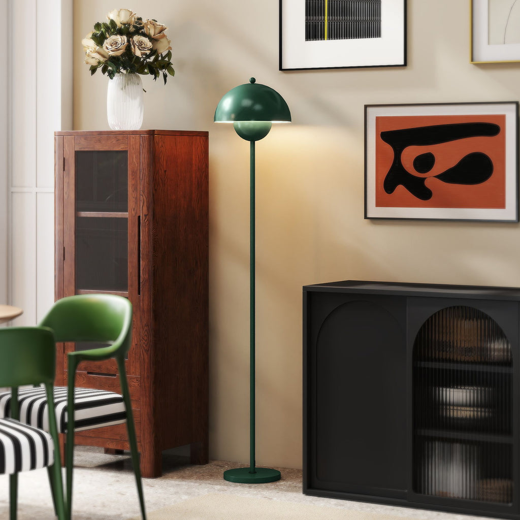 Floor Lamp with Semicircular Shade and Foot Switch, Steel, Ø30x155 cm, Green