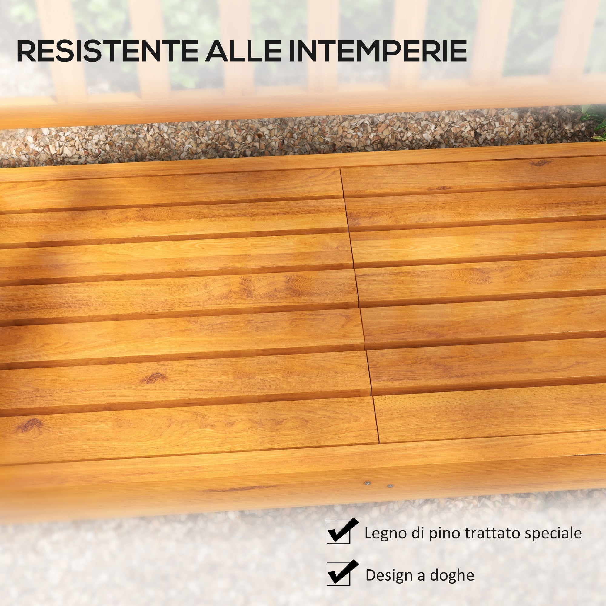 Outsunny Garden Bench with Liftable Central Table and Armrests, Wooden, 153x56x91 cm, Light Brown