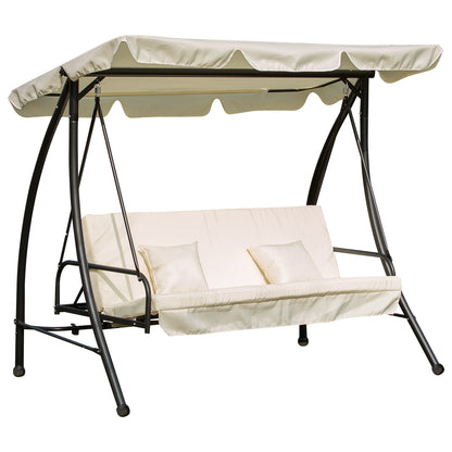 3 Seater Garden Swing Convertible to Bed with Reclining Roof and Cushions, 200x125x170 cm, Cream