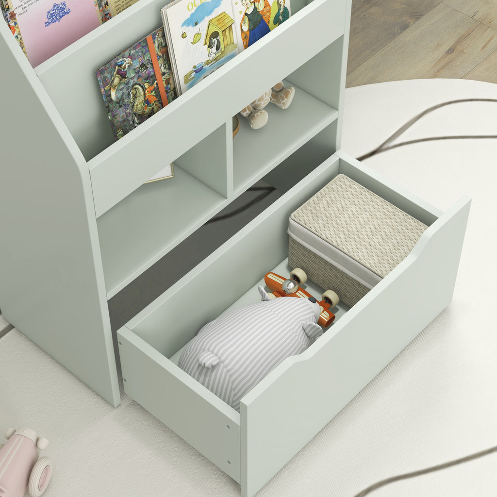 Small Children's Bookcase with MDF Shelves and Drawer, 60x29.9x90cm, Green