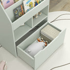 Small Children's Bookcase with MDF Shelves and Drawer, 60x29.9x90cm, Green