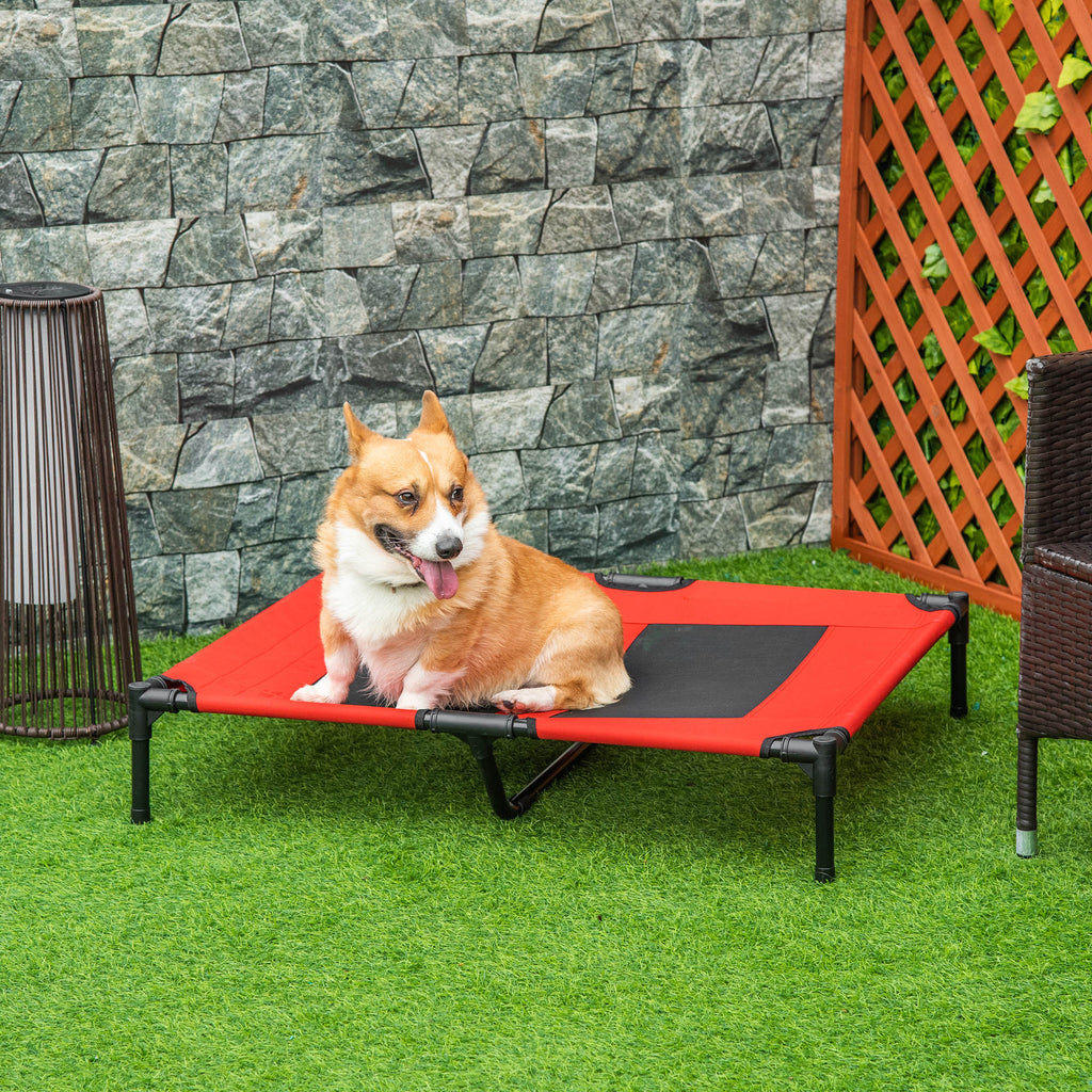 PawHut Raised Bed for Large Dogs with Mesh Fabric, Maximum Weight 30kg, 91.5x76.2x18 cm, Red - Borgè