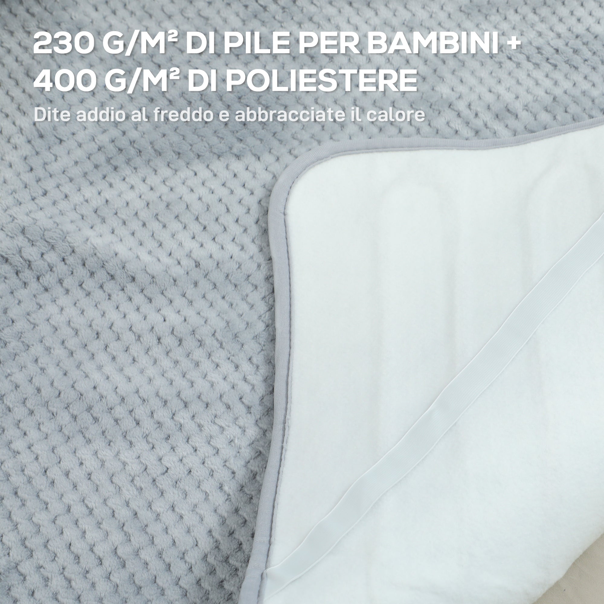 Electric Blanket 160x140 cm with 5 Heat Levels and 2 Remote Controls, in Fleece and Polyester, Grey