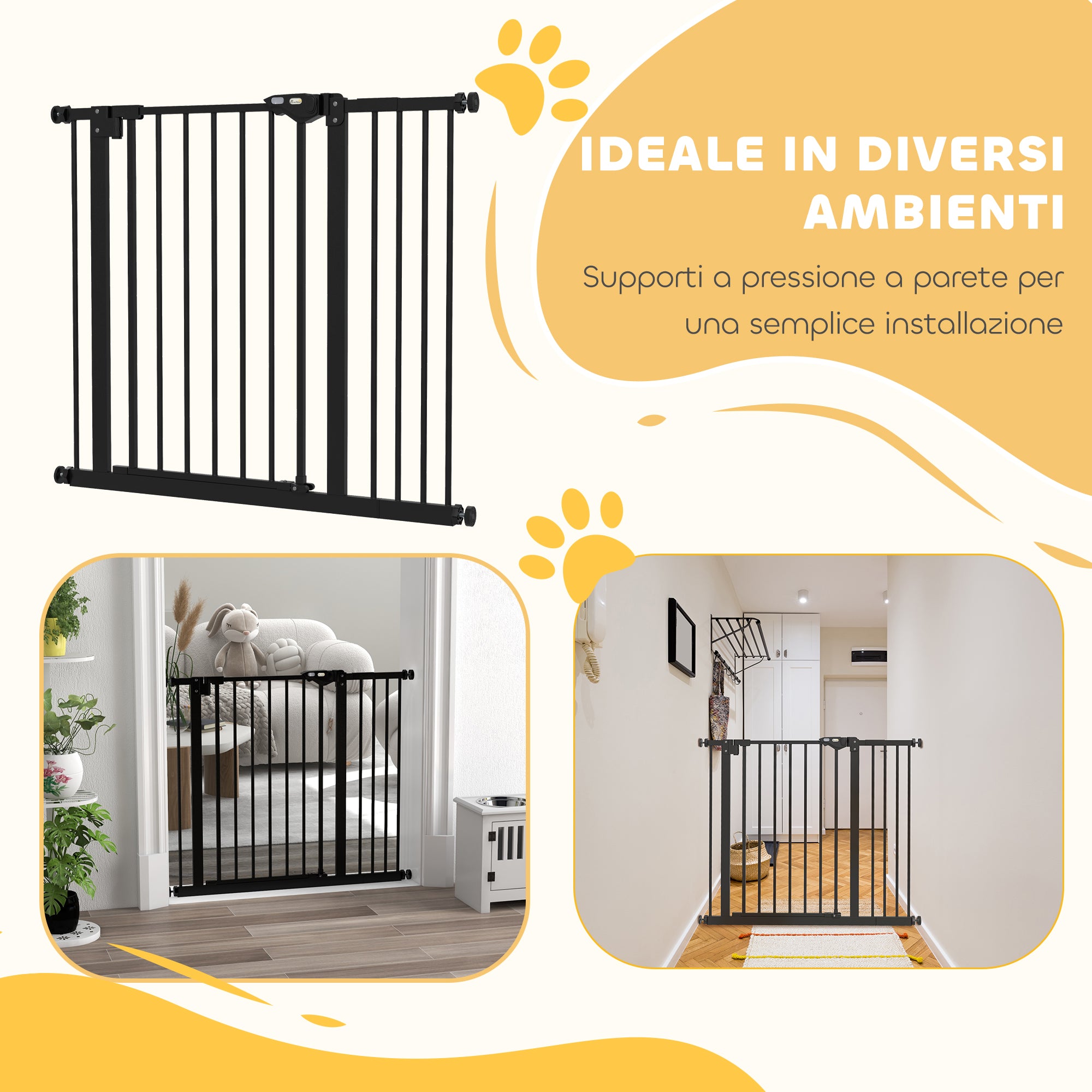 Adjustable Dog Gate with Automatic Closing, Made of Steel and Plastic, 74-100x77 cm Black