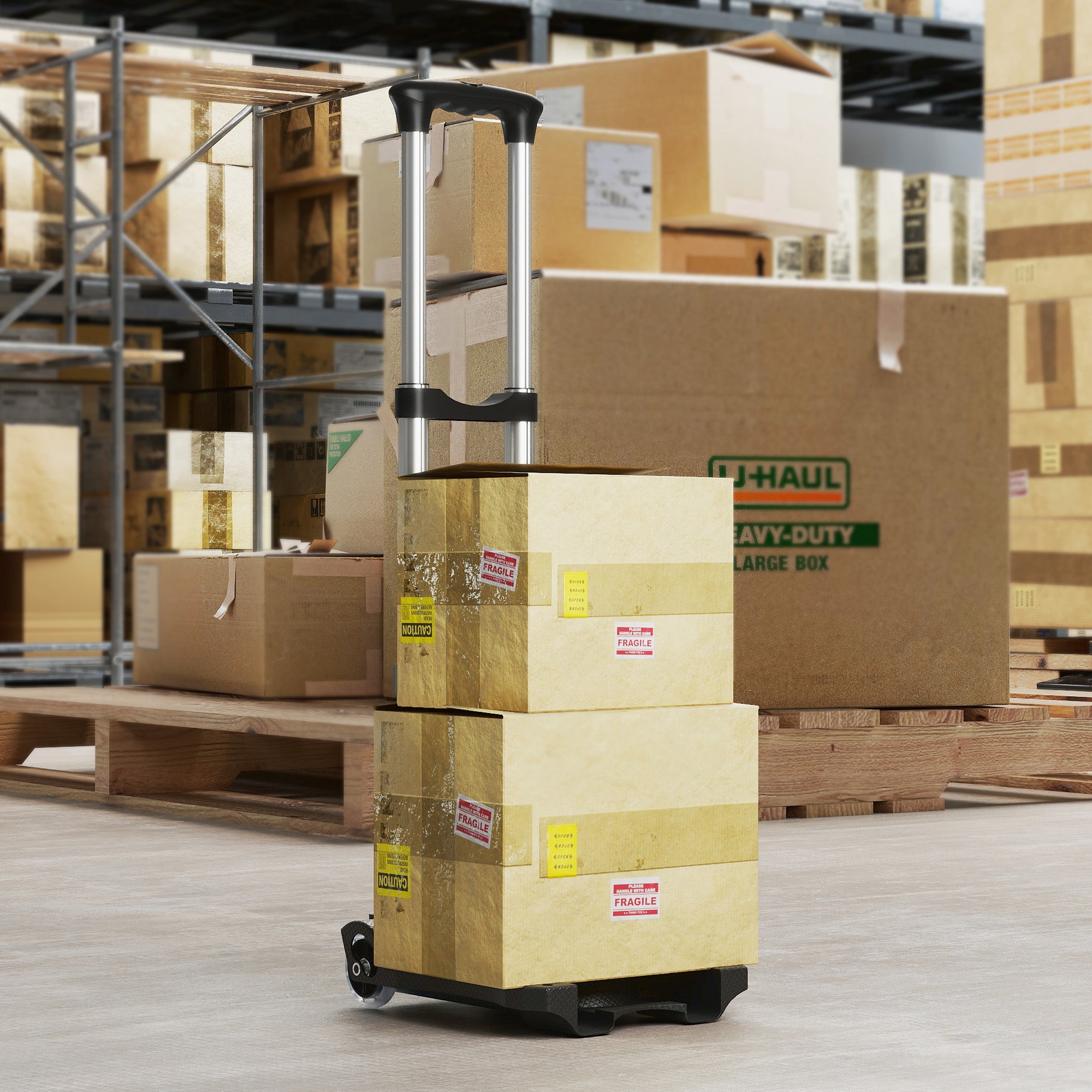 Folding Luggage Cart, 40 kg, with 2 Straps, Telescopic Handle, Aluminum and Plastic, Black