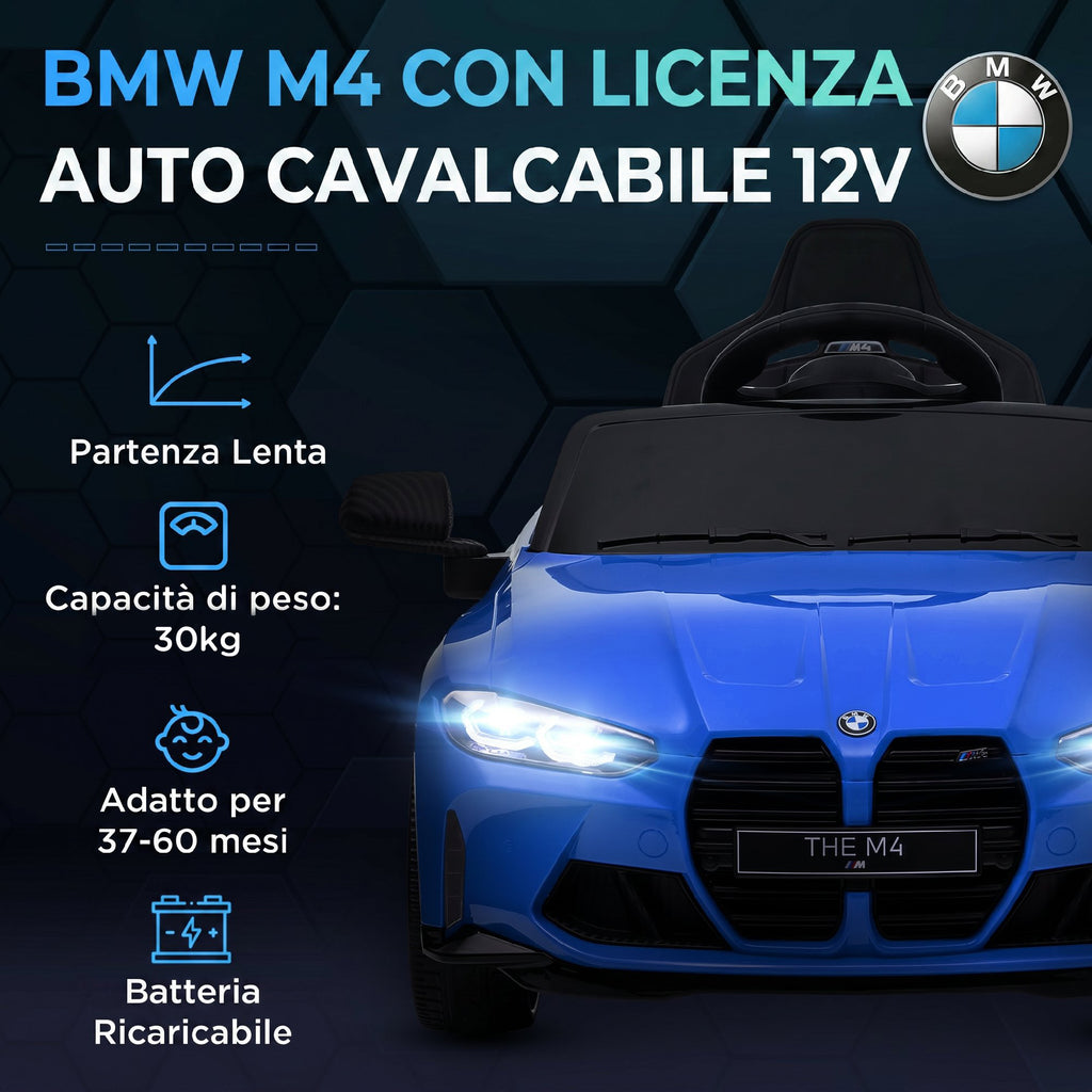 AIYAPLAY Licensed BMW M4 Electric Ride-On Toy Car for Kids with Remote Control, Horn and Headlights, 108x69.5x51 cm, Blue