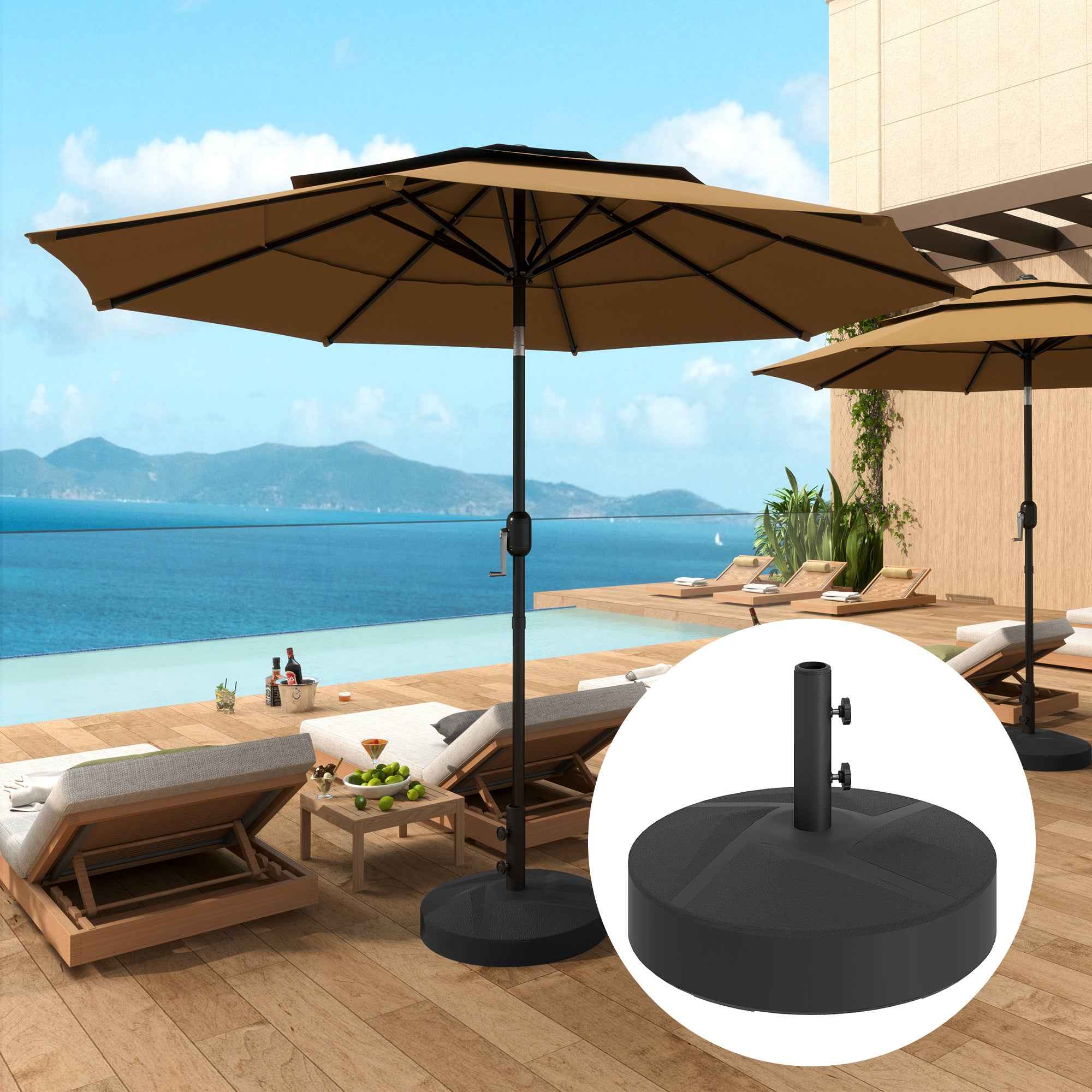 Outsunny Umbrella Base Fillable with Water 25kg/Sand 30kg, for Ø36/38/48mm Umbrella Poles, Black