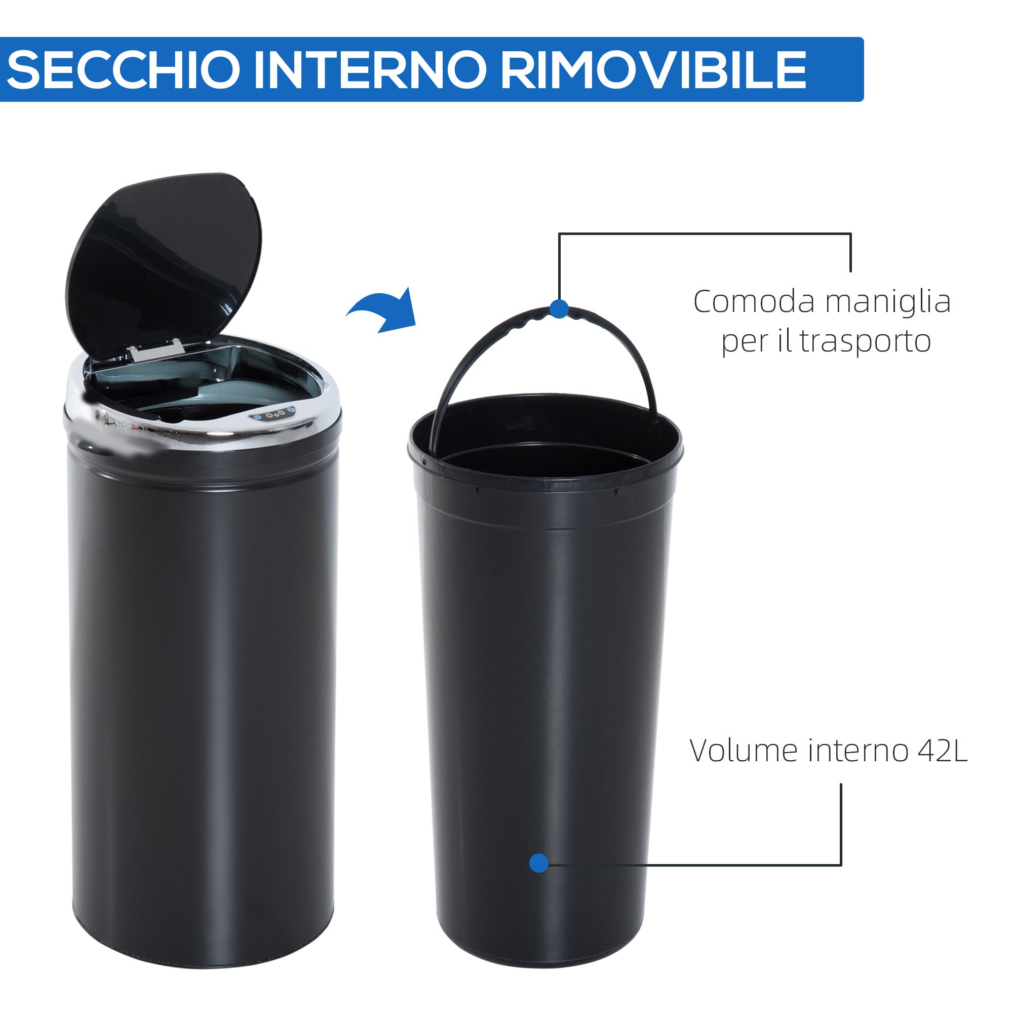 42L Automatic Trash Can with Infrared Sensor in Steel and Plastic, 30.5x30.5x68 cm